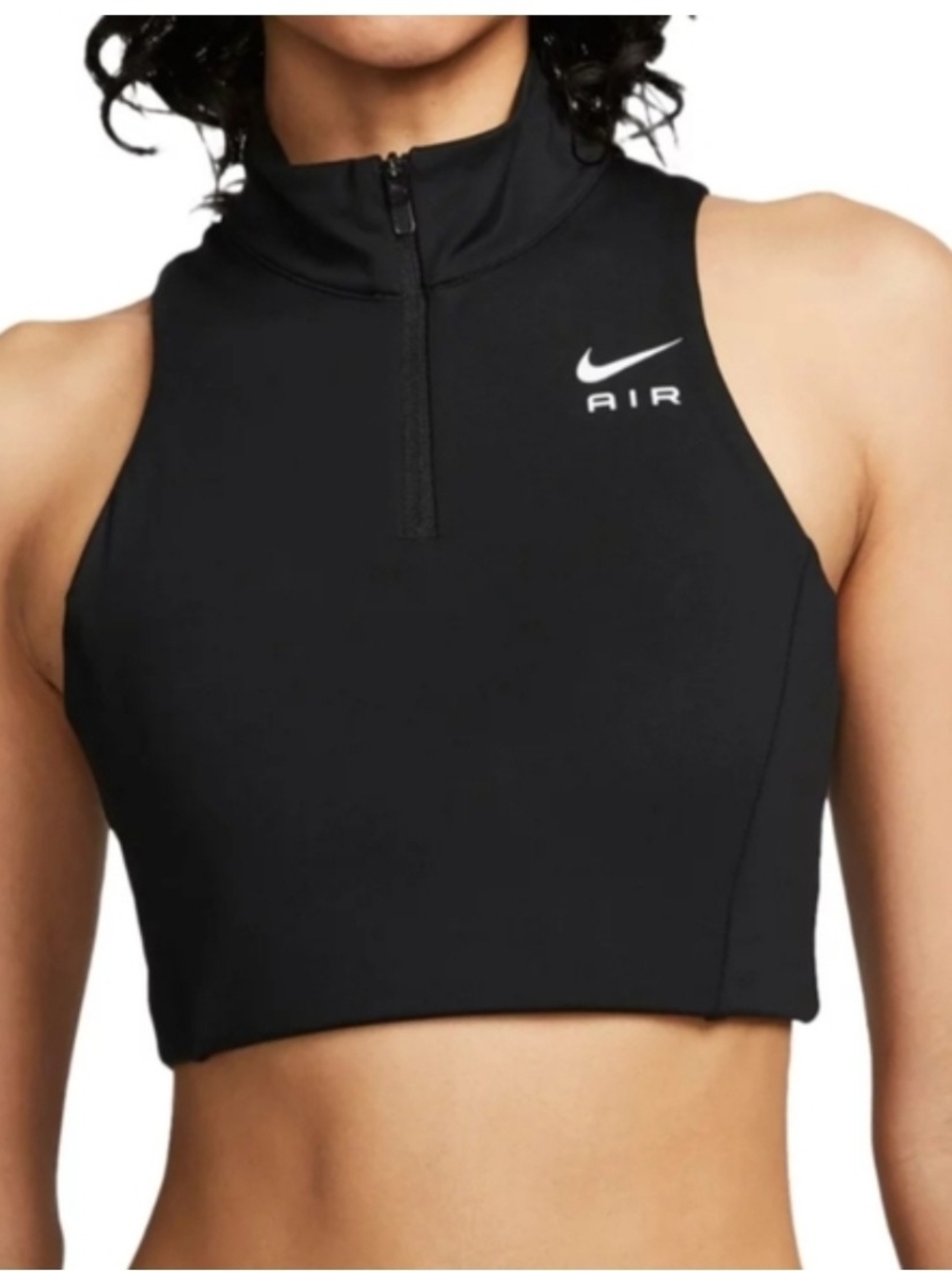 Nike Black Zip-Front Crop Top with White Logo